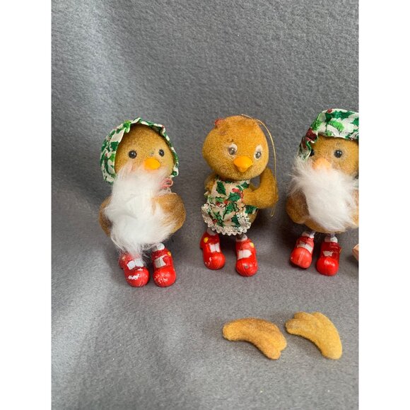 Vintage Morgan Inc. Fuzzy Christmas Bird Ornaments Set Of 4 with Red Boots - Picture 2 of 12